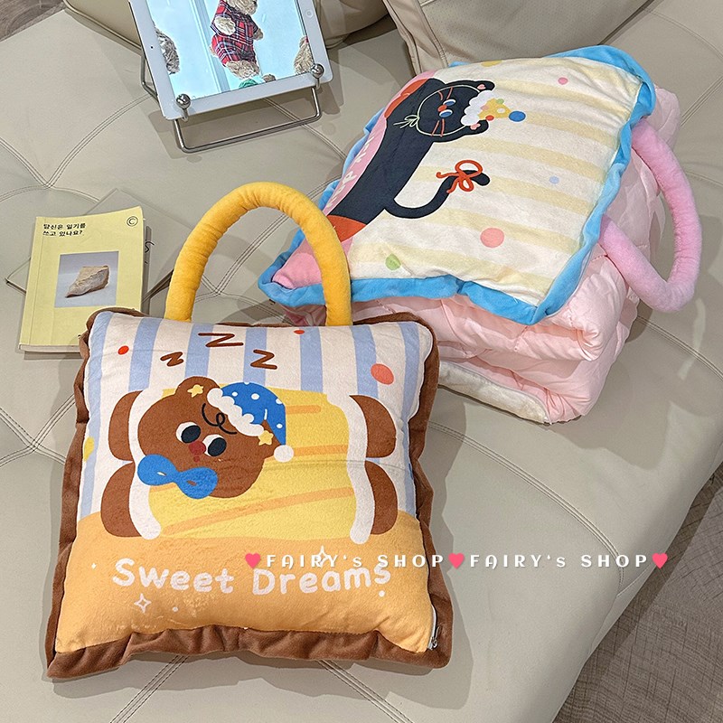 卡通手提抱枕被子两用二合一折叠办公室车载午睡毯子宿舍加厚靠垫 - 图0