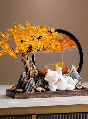 发财树招财进宝摆件招财猫流沙画办公室乔迁开业大吉礼物高档礼品