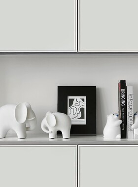 白色陶瓷大象摆件动物玄关客厅家居办公室桌面电视柜装饰乔迁软装