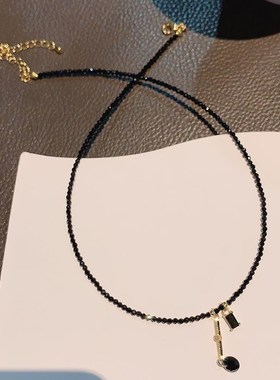 日韩天然水晶流苏颈链气质法式黑晶石项链小众设计感串珠锁骨链女