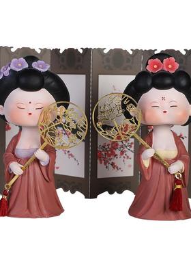 国潮唐仕女摇头车摆套装古风卧室客厅装饰品摆饰礼物汽车车载摆件