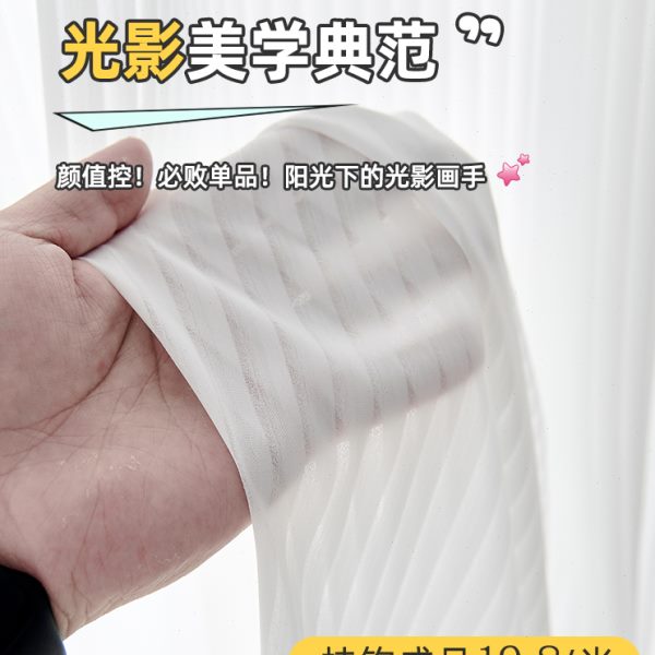 网红竖百叶纱帘白纱窗帘雪纺纱卧室飘窗透光不透人白色窗纱梦幻帘 - 图1