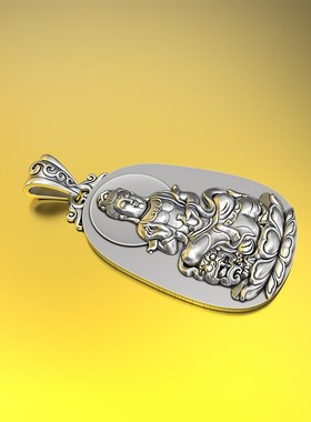 99纯银千手观音本命佛吊坠十二生肖守护神普贤菩萨霸气项链男银饰