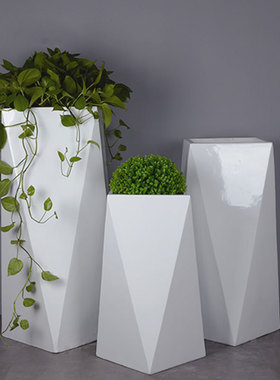 石膏定制商场几何立方体切面花盆雕像抽象休息座椅玻璃钢雕塑摆件