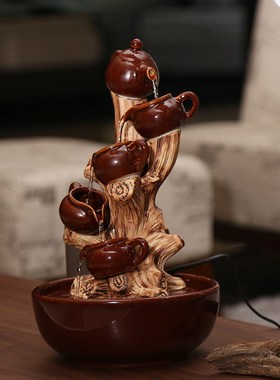 创意客厅茶几电视柜招财流水摆件办公室收银台开业礼品陶瓷装饰品