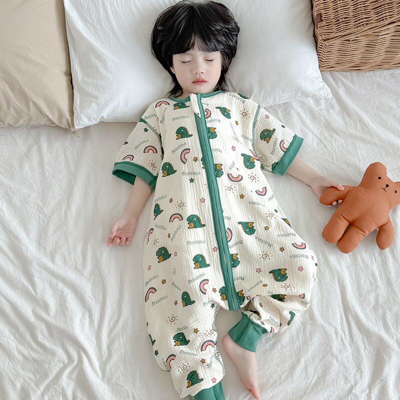 婴儿睡袋夏季儿童薄款短袖纱布空调防踢被夏天男童女宝宝连体睡衣,淘宝优惠券,粉丝福利购,淘宝优惠卷