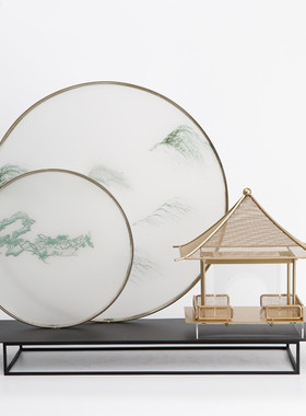 新中式创意抽象建筑摆件酒店样板房别墅售楼处家居玄关桌软装饰品