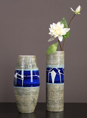 新中式创意彩绘陶瓷花瓶摆件客厅样板间玄关插花花器摆设结婚送礼