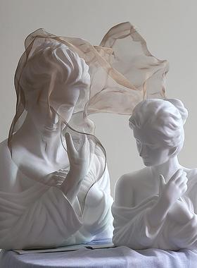 留连轻奢面纱少女雕塑摆件高级小众奶油风艺术品客厅玄关法式装饰