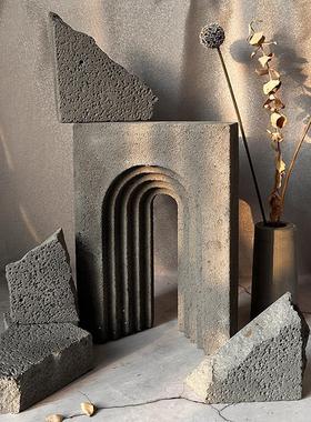 石灰石几何体拱门装饰摆件不规则石头摄影背景陈列静物产品拍照