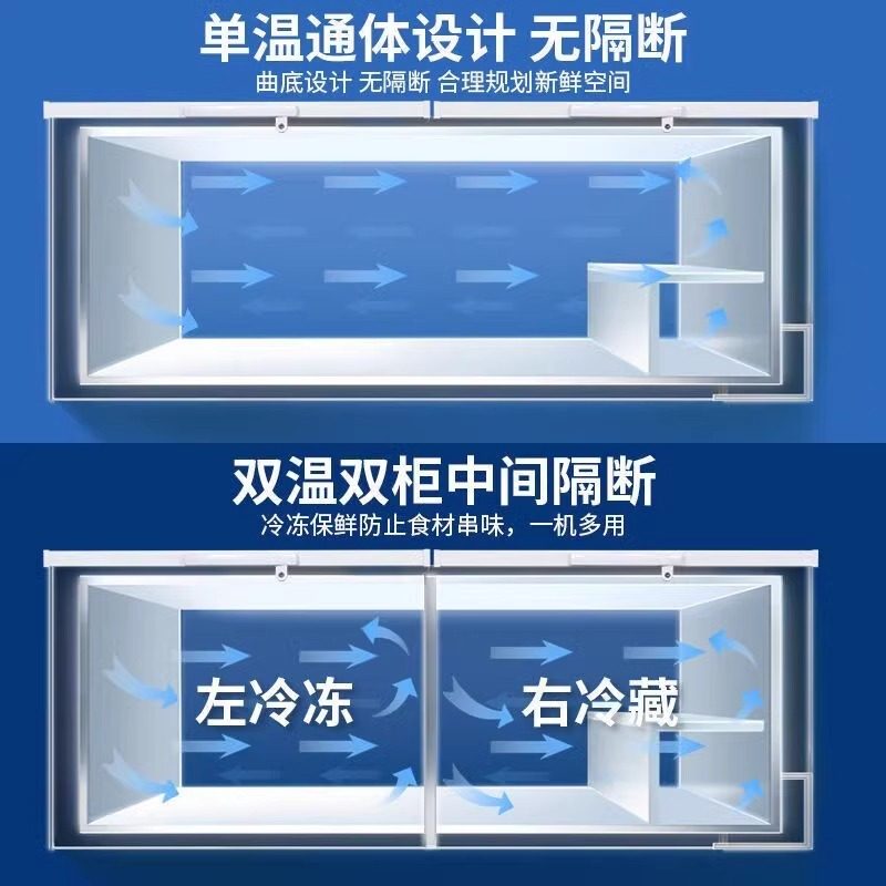 苏宁宜品铜管速冻大冰柜大容量卧式冷柜商用冷藏柜冷冻柜双温冷柜