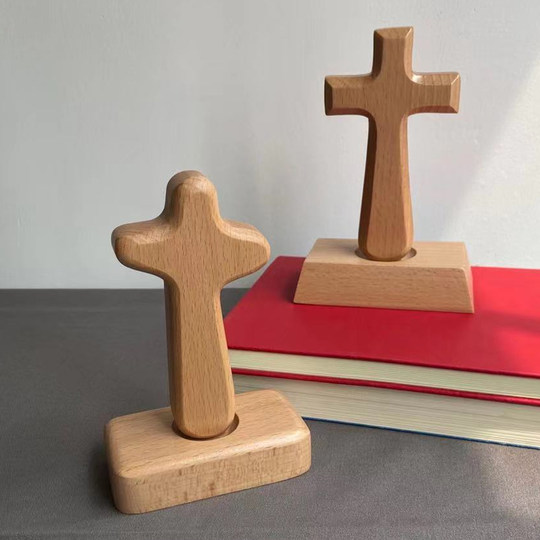 Yuanmu Craftsman Wooden Cross Desk Ornaments Home Decoration 14cm Handheld Solid Wood Cross Boxed