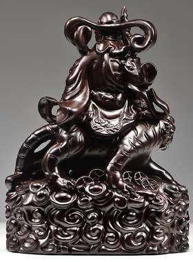 黑檀木雕武财神赵公明骑虎神像摆件五路财神爷家居装饰送礼工艺品