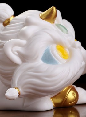 可爱中国风陶瓷麒麟招财摆件德化白瓷工艺客厅办公室桌面国潮装饰