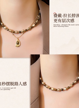 招财系列虎眼石珍珠毛衣链吊坠