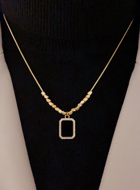 高端不掉色黑玛瑙方牌小众项链时尚毛衣大气欧美锁骨颈链爆款时尚