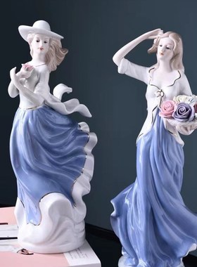 欧式家居装饰品陶瓷摆件客厅酒柜电视柜房间西洋美女陶瓷工艺品