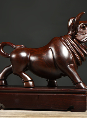 黑檀木雕牛气冲天摆件实木十二生肖牛家居办公装饰工艺品开业送礼