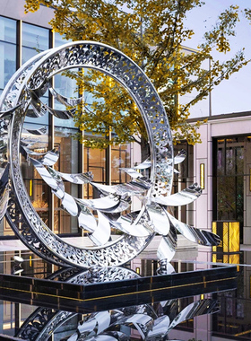 定制抽象不锈钢圆环大型雕塑城市公园金属创意塑像售楼部落地摆件