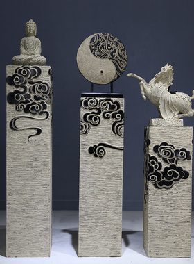 新落地仿古石柱客厅玄关家居展示柱展厅底座祥云柱装饰品