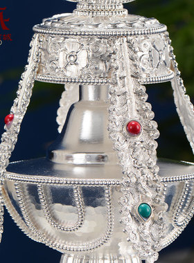银常寿宝瓶手工雕宝石镶嵌银无量寿宝瓶室内装饰