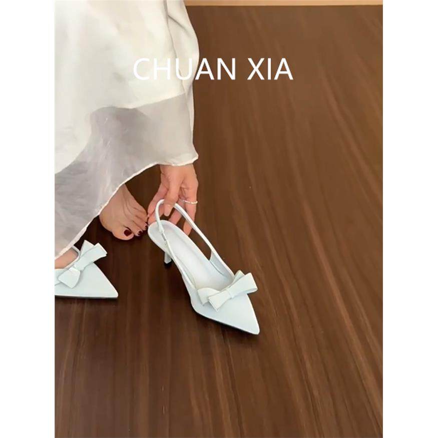 羊皮版！绝美蝴蝶结包头凉鞋女真皮法式尖头单鞋配裙子细跟高跟鞋,淘宝优惠券,粉丝福利购,淘宝优惠卷