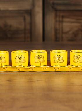 莲花连座杯三连五连陶瓷仙家土地财神酒杯供桌茶杯神台拜神上供