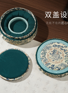 黄蓝双色手工刺绣锦盒古风首饰收纳盒手镯手串包装盒高档礼盒定做