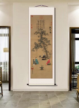 宋徽宗赵佶听琴图挂画入户玄关客厅饰画走廊过道壁画画