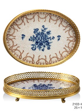 茱莉安法式奢华新青瓷艺术瓶浪漫手绘盘装饰送礼