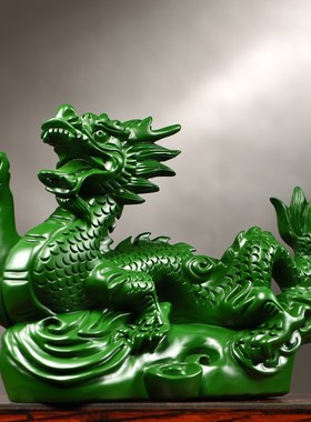 绿色实木雕刻龙十二生肖龙家居客厅电视柜装饰新居送礼工艺品