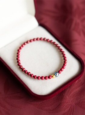 朱砂手串女款蓝莲花金色好运珠本命兔年手链遇莲小众好运饰品