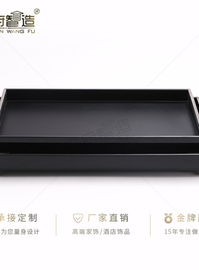 新混搭样板房客厅书房酒柜酒具装饰黑金果盘茶盘