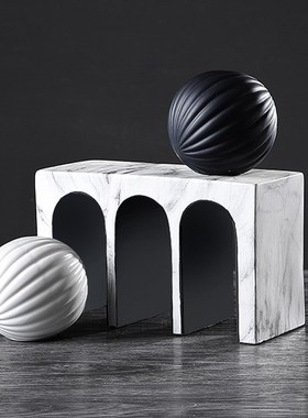 新大理石纹拱门艺术瓶样板间客厅玄关酒柜黑白艺术摆设