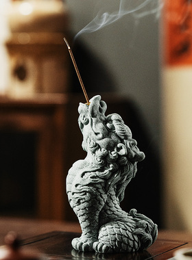 国潮青砂石麒麟香插茶室茶台客厅瑞兽器物养茶玩茶宠