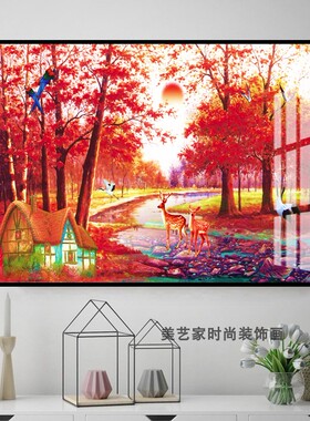 客厅装饰画沙发背景墙风景画现代大气挂画红树林横幅枫树油画