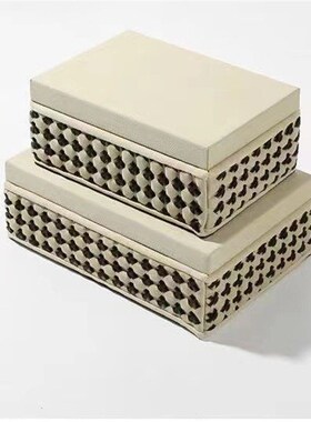简约轻奢皮革编制收纳盒摆件桌面置物装饰品样板间客厅卧室软装