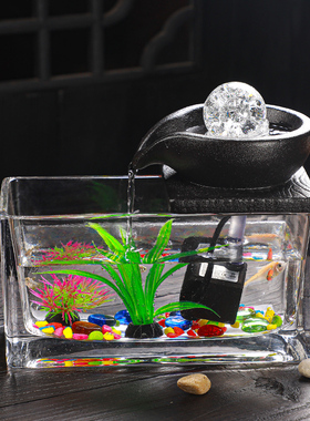 悬壶循环流水搭配小鱼缸喷泉加湿器客厅办公室