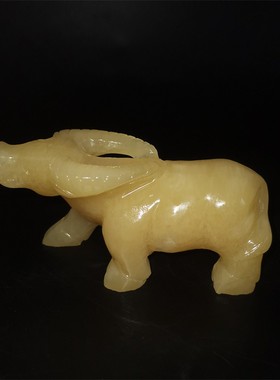 天然米黄玉石雕扭转乾坤招财生肖站卧牛饰品小一对办公室礼品