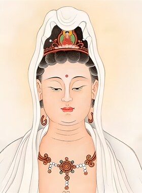 合掌观音结缘画像佛家观世音菩萨神像挂画客厅供奉丝绸饰画
