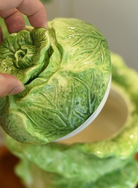 方亚陶瓷金玉满堂白菜密封罐精致手绘瓷装饰瓶家居礼品