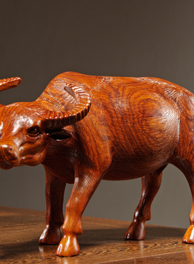 梨木雕水牛实木十二生肖牛家居客厅办公装饰红木工艺品