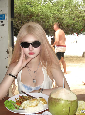 韩系复古猫眼墨镜女潮高级感黑色小框个性凹造型太阳眼镜男潮