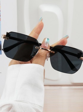 网红时尚无框太阳镜男女潮款渐变色反曲面太阳镜防紫外线遮阳墨镜