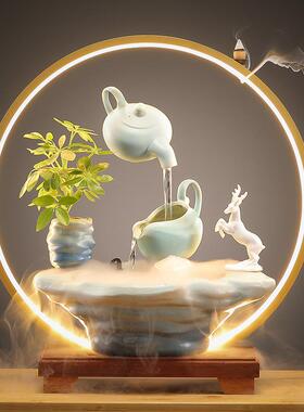 创意招财循环水流水摆件桌面家居客厅玄关办公室悬壶开业乔迁礼物