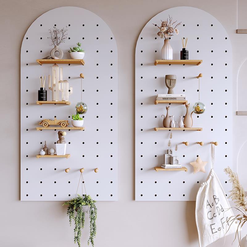 Solid wood hole board as wall decoration partition, storage rack, entry wooden living room entrance storage rack