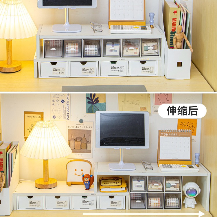 双层拉伸电脑增高架白色桌面in可放抽屉笔记书桌办公室垫高置物 - 图2