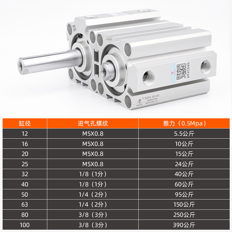 星辰气动薄型气缸SDA32-15*SDAS40-20*12-5*16-10*63-25-50-80-30 - 图1