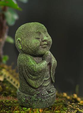 庭院装饰摆件禅意青头和尚家居办公桌面摆件树脂鱼缸造景装饰