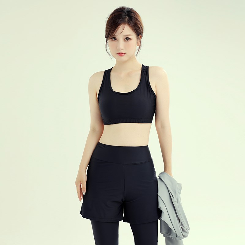 分体大码泳衣女三件套胖m200斤遮肚显瘦宽松学生运动长裤温泉泳装 - 图1